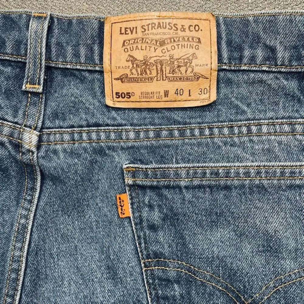 Vintage 90s Levis 505 Orange Tab Jeans Made in USA Medium Dark Wash 38x29